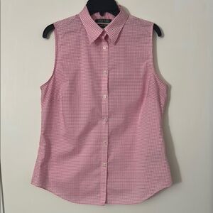 Lauren Ralph Lauren Pink Sleeveless Gingham Button Down Shirt